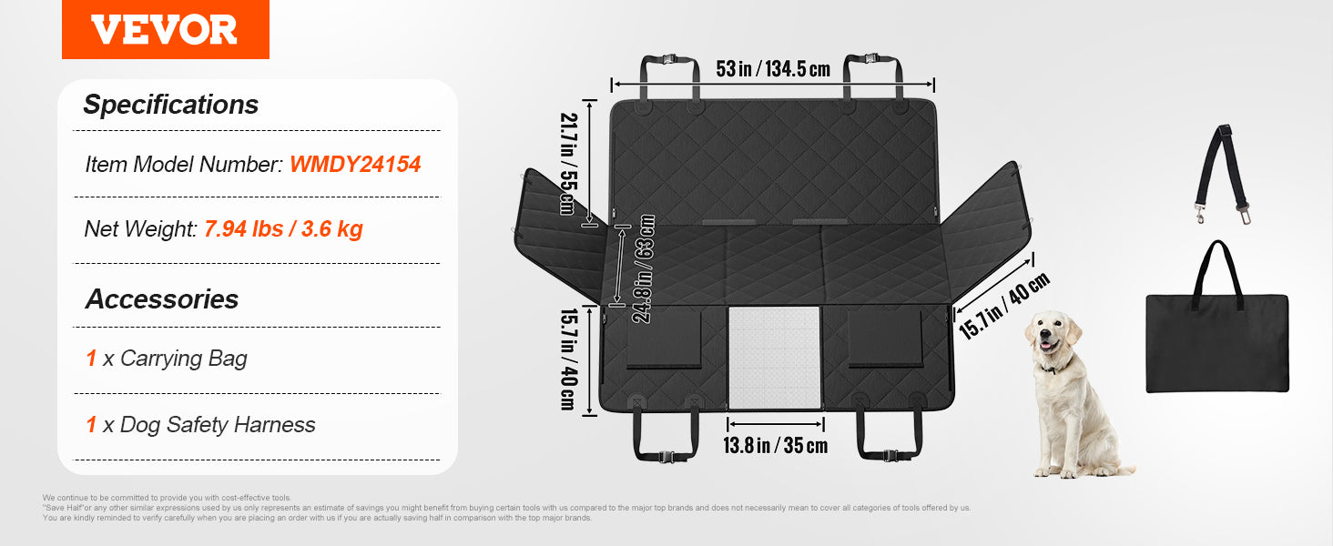VEVOR source image showing dimensions, specs, and included accessories