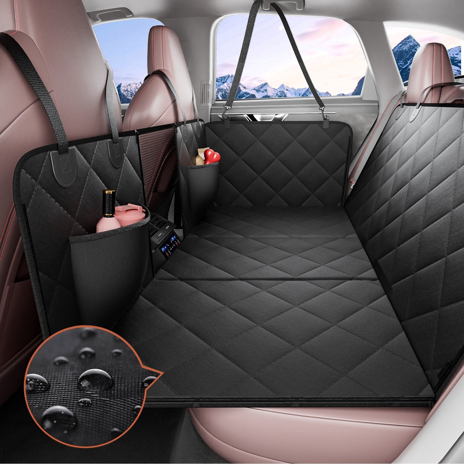 VEVOR source image of the hard-bottom backseat dog extender installed in a vehicle